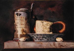 Stillleben mit Käse und Krug von George Thompson Hobbs