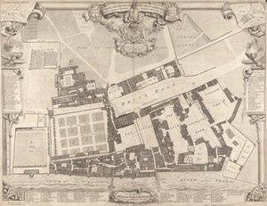 Eine Vermessung und Grundriss des Königspalastes in Whitehall