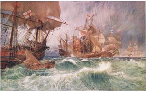 Die Aufforderung zur Kapitulation: Ein Vorfall beim Angriff der großen Armada 1588, aus Cassells Geschichte des britischen Volkes von George Vicat Cole