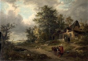 Landschaft mit Hütten und Kesselflicker, 1828 von George Vincent