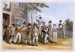 Riding the Stang, graviert von Robert Havell dem Älteren, veröffentlicht 1814 von Robinson und Son, Leeds