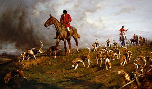 Jäger und Hunde auf dem Weg zur Jagd