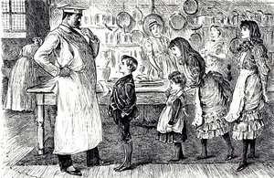 Eine Karikatur, die einen Koch zeigt, der die Bestellungen der Kinder des Hauses entgegennimmt. Illustriert von George du Maurier (1834-1896), einem franco-britischen Karikaturisten und Autor