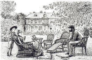 Eine Gravur, die typische Korbmöbel darstellt. Illustriert von George du Maurier von George du Maurier