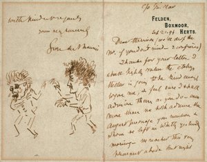 Brief mit Zeichnung von Whistler, der Du Maurier bedroht von George du Maurier