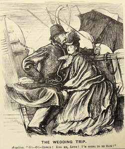 Die Hochzeitsreise: Flitterwochenpaar leidet unter Seekrankheit beim Überqueren des Ärmelkanals. George du Maurier Karikatur aus „Punch“, London von George du Maurier
