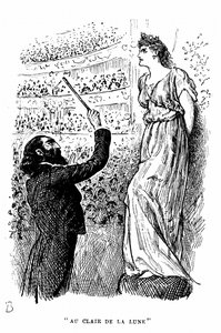 Trilby die Tontaube, die kein C von einem F unterscheiden konnte, gibt ein Konzert unter Svengalis hypnotischem Einfluss. Illustration von George Du Maurier für seinen Roman Trilby, London von George du Maurier
