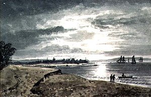 Blick auf den Fluss Adur mit New Shoreham in der Ferne von George the Younger Barret