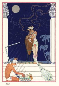 Eine Königin riecht an verbranntem Duft, altes Ägypten 1928 von Georges Barbier