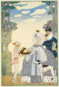 Elisabethanisches England. Eine Dame und ein Herr, und ein Diener. Ein Windhund.
