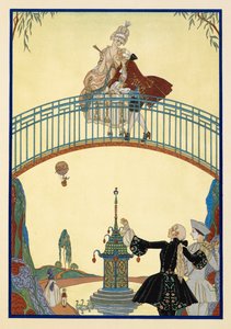 À La Promenade. Ein Mann und eine Frau auf einer Brücke. Pierrot unten.