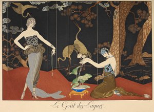 Le gout des laques. Geschmack der Lacke. Zwei Frauen vor einem lackierten Bildschirm. von Georges Barbier