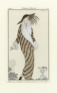 Sablemantel mit weißem Fuchsfellbesatz, aus Costumes Parisien, veröffentlicht 1912 von Georges Barbier