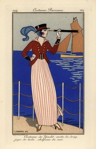 Frau in Yacht-Outfit mit einem Teleskop von Georges Barbier
