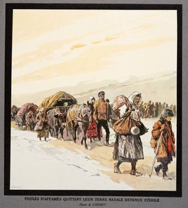 Exodus hungriger Menschen aus ihrer Heimat, aus Histoire des Soviets, veröffentlicht 1922 von Georges Carrey