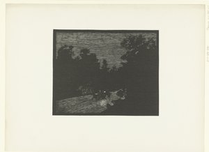 Landschaft mit Kutsche, die von einem Pferd bei Nacht gezogen wird
