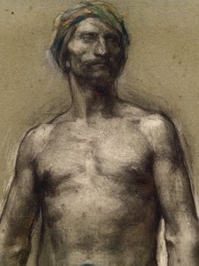 Studie eines nackten Mannes mit Turban (Detail) (ca. 1888). George Desvallieres (1861-1950). Pastell auf Papier, laminiert auf Karton. Musée des Beaux-Arts de la Ville de Paris, Petit Palais. von Georges Desvallieres