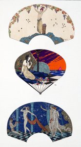 Eventails de Paquin, nach G. Barbier und Paul Iribe. Platte 42, aus Costumes Parisiens veröffentlicht im Journal des Dames et des Modes