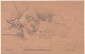 Sarah Bernhardt auf einem Diwan liegend, lesend von Georges Jules Victor Clairin