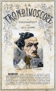 Victor Henri ROCHEFORT (1831-1913), Illustration aus "Le Trombinoscope", einem satirischen politischen Periodikum von Leon-Charles Bienvenu, bekannt als Touchatout, Monographie Nr. 15, Imprimerie Vallee, Paris, Oktober 1871