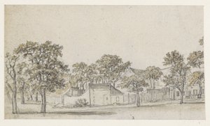 Gruppe von Häusern zwischen Bäumen von Georges Michel