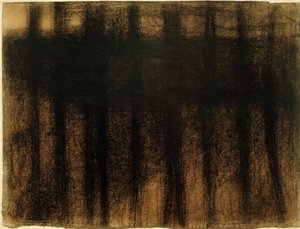 Baumstämme, sich im Wasser spiegelnd von Georges Seurat