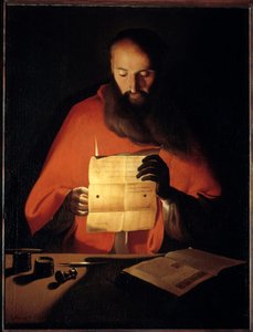 Der heilige Hieronymus beim Lesen. Gemälde von Georges de La Tour (1593-1652) von Georges de La Tour