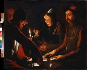 Soldaten spielen Karten.