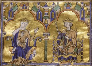 Blanche von Kastilien und König Ludwig IX. von Frankreich, aus der Toledo-Moralbibel von St. Louis, um 1227-1234