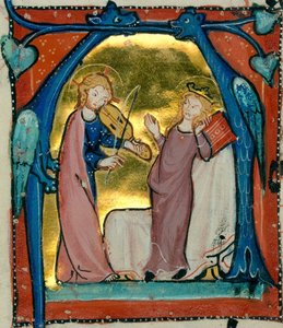 Jesus spielt Musik - Cistercian Antiphonary (Delights Antiphonar), Breisgau um 1300 (Karlsruhe, Badische Landesbibliothek, COD. St. Georgen 5, fol. 16 v)