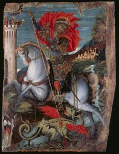 Ikone des Heiligen Georg zu Pferd, der den Drachen tötet