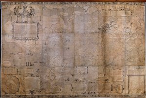 Geografische Weltkarte. Karte der niederländischen Schule nach der Projektion von Gerard Mercator (1512-1594)