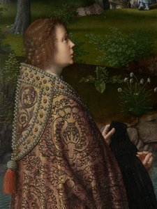 Detail des zentralen Panels der Taufe Christi von Gerard David