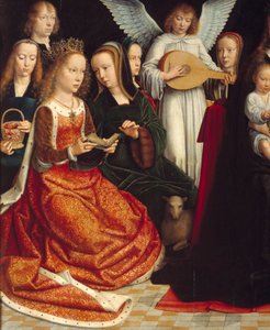 Die Jungfrau unter den Heiligen. Detail von Heiligen: Heilige Dorothee, Heilige Katharina, Heilige Agnes, Heilige Fausta von Gerard David