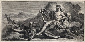 Apollo besiegt die Hydra - Gravur von Gerard Edelinck nach Daniel Halle (1614-1675) von Gérard Edelinck