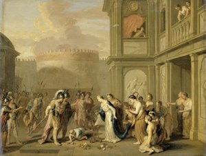 Königin Cleophis bietet Alexander dem Großen Wein an nach seiner Eroberung von Mazaka von Gerard Hoet (I)