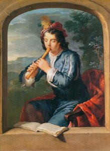 Junger Mann, der Flöte spielt von Gerard Hoet