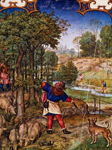 Monat November, Eicheln sammeln und Hasenjagd von Gerard Horenbout
