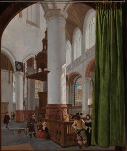 Innenraum der Oude Kerk in Delft, mit einer Trompe-l’Oeil-Vorhang von Gerard Houckgeest