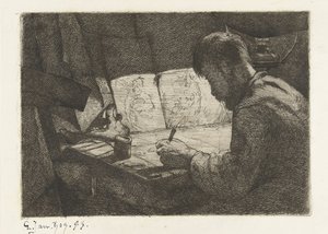 Selbstporträt am Zeichentisch