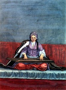 Türkisches Mädchen, das die Zither spielt, graviert von Gerard Jean Baptiste Scotin