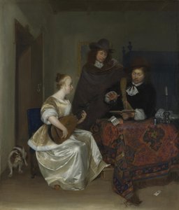 Eine Frau spielt eine Theorbe für zwei Männer, ca. 1668 von Gerard Ter Borch the Younger