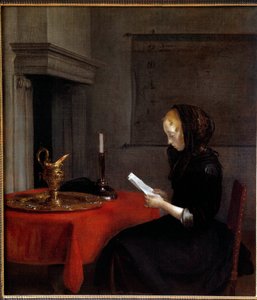 Frau, die einen Brief liest. Gemälde von Gerard ter Borch (1617-1681)