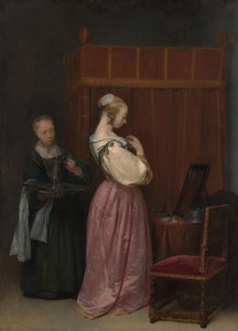 Eine junge Frau bei ihrer Toilette mit einer Magd, ca. 1650-51 von Gerard Terborch II