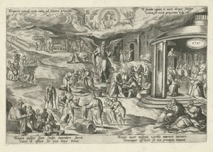 Vater Zeit inmitten von Szenen mit Werken der Barmherzigkeit und christlichen Tugenden (Moralische Allegorien über die Zeit) von Gerard de Jode