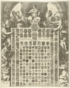 Wappen von Prinz Wilhelm III. in einer allegorischen Umrahmung