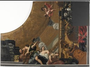 Teil (rechts unten) eines Deckengemäldes mit der Hauptdarstellung Diana und ihre Gefährtinnen