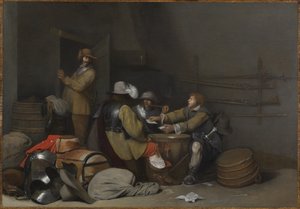 Wachstube mit rauchenden und Karten spielenden Soldaten von Gerard ter Borch