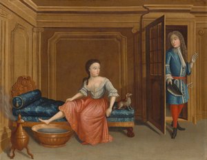 Dame, die sich für ein Bad auszieht von Gerardus Duyckinck