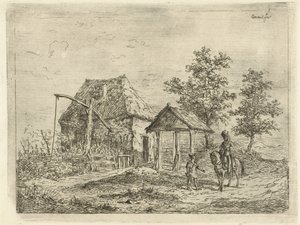 Kavallerist bei einem Bauernhof (Der reitende Artillerist und der Bauer) von Gerardus Emaus de Micault
